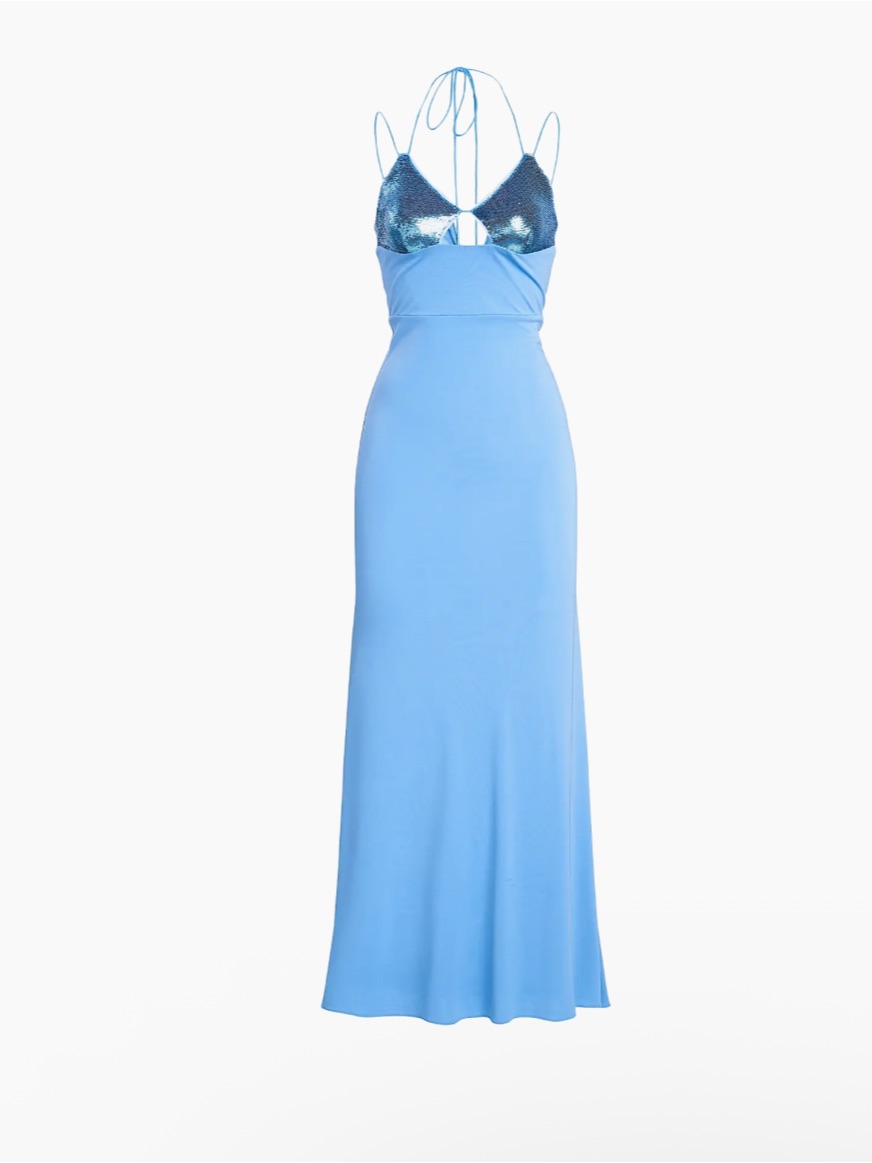 Blue Sequin Halter Maxi Dress